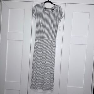 NWT Maxi Casual Gray White Stripe Hoodie Slits Dress Size Small Stretchy (c1)